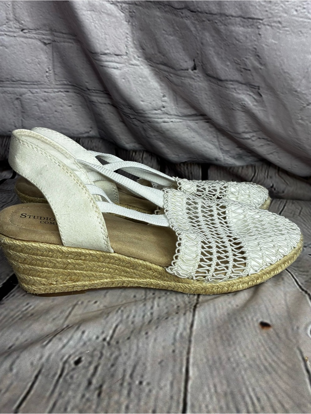 Studio Works White Woven Espadrille‎ Wedge Sandals